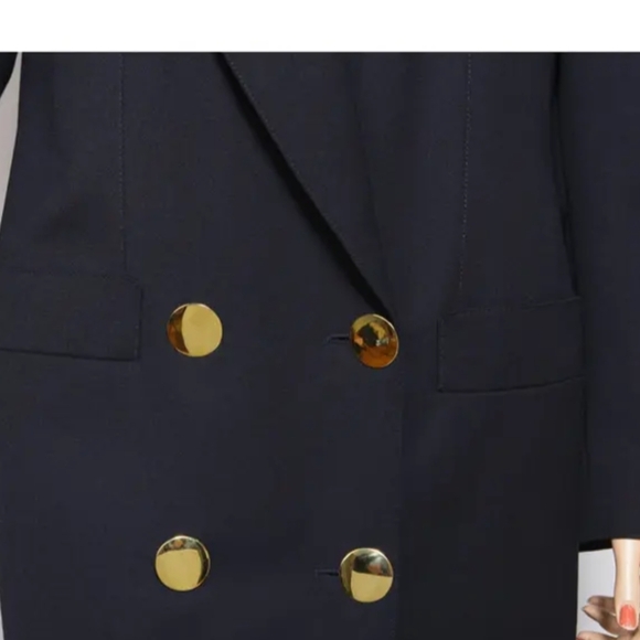 Louis Feraud Womens Double-Breasted Wool Coat Midnight Blue Size 12 - Picture 5 of 10